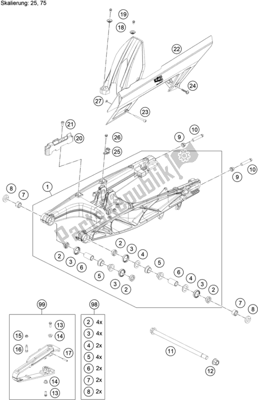 All parts for the Swing Arm of the KTM 390 Adventure,orange-B. D. 2020