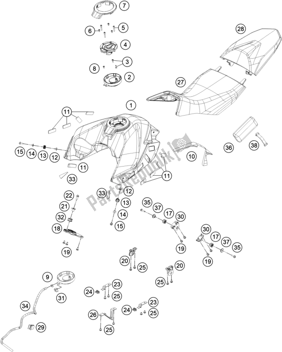 Todas las partes para Tanque, Asiento de KTM 390 Adventure,orange-B. D. 2020