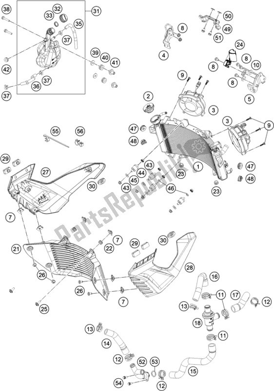All parts for the Cooling System of the KTM 390 Adventure,orange-B. D. 2021
