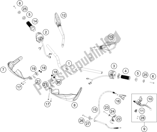 Todas as partes de Guiador, Controles do KTM 390 Adventure,orange-B. D. 2021