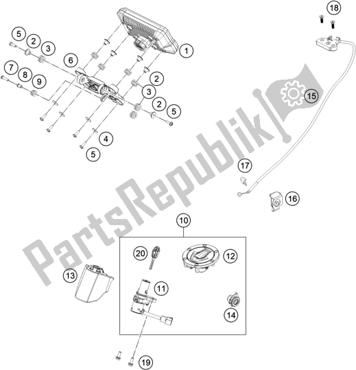 Todas las partes para Instrumentos / Sistema De Bloqueo de KTM 390 Adventure,orange-B. D. 2021