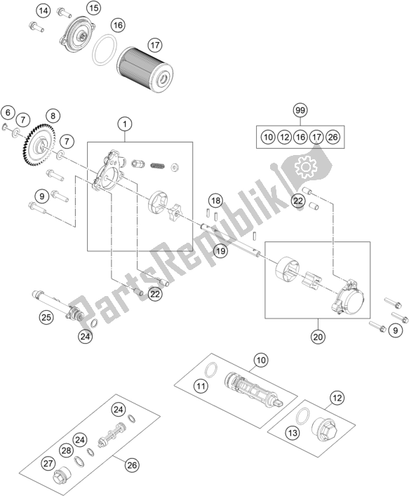 Todas as partes de Sistema De Lubrificação do KTM 390 Adventure,orange-B. D. 2021