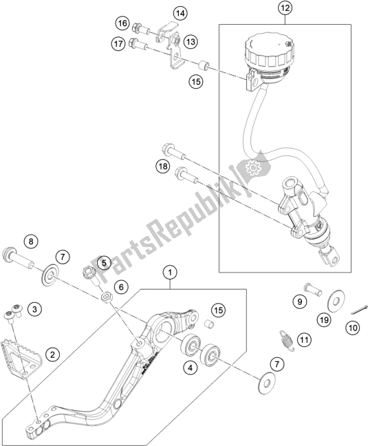 Todas as partes de Controle De Freio Traseiro do KTM 390 Adventure,orange-B. D. 2021