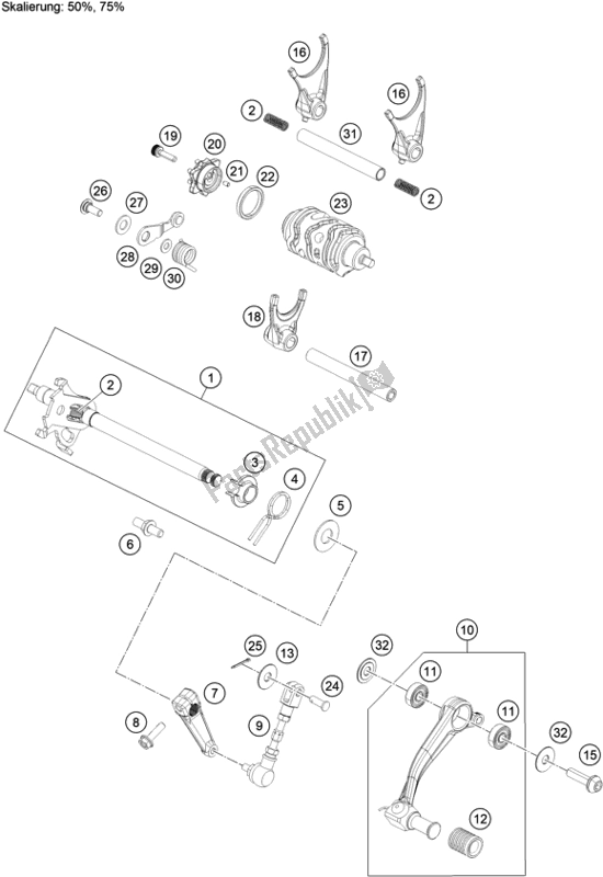 All parts for the Shifting Mechanism of the KTM 390 Adventure,orange-B. D. 2021