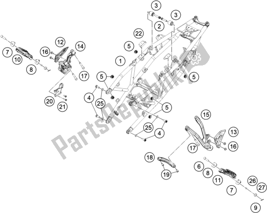 All parts for the Subframe of the KTM 390 Adventure,orange-B. D. 2021