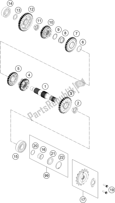 All parts for the Transmission Ii - Countershaft of the KTM 390 Adventure,orange-B. D. 2021