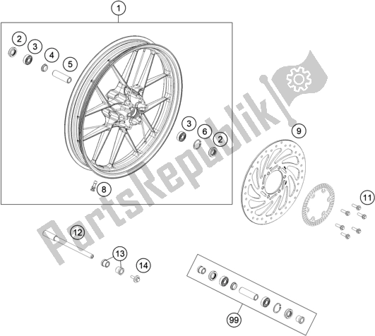 All parts for the Front Wheel of the KTM 390 Adventure,orange-B. D. EU 2020
