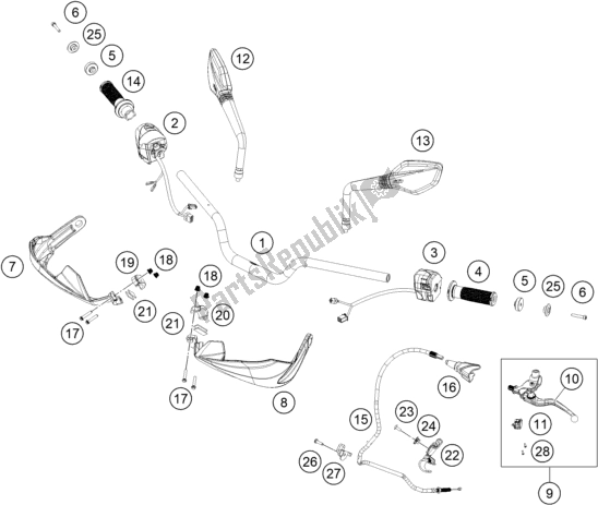 All parts for the Handlebar, Controls of the KTM 390 Adventure,orange-B. D. EU 2020
