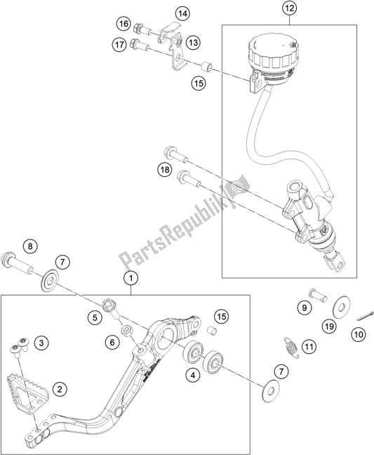 All parts for the Rear Brake Control of the KTM 390 Adventure,orange-B. D. EU 2020