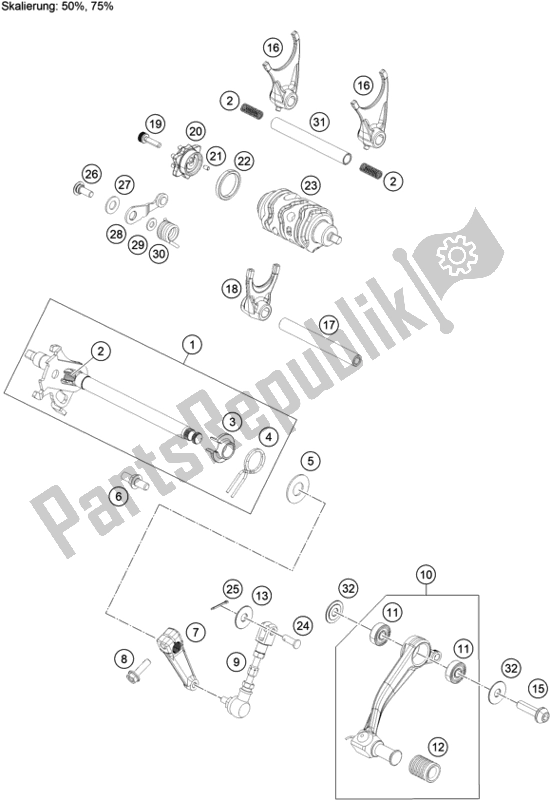 All parts for the Shifting Mechanism of the KTM 390 Adventure,orange-B. D. EU 2020