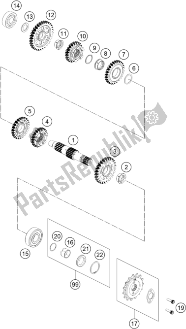 All parts for the Transmission Ii - Countershaft of the KTM 390 Adventure,orange-B. D. EU 2020