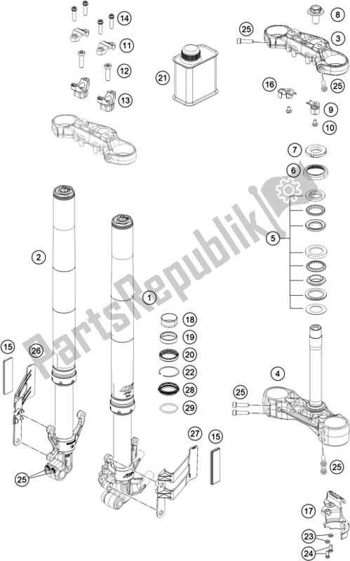 All parts for the Front Fork, Triple Clamp of the KTM 390 Adventure,orange EU 2020