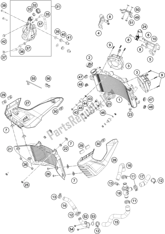 All parts for the Cooling System of the KTM 390 Adventure,orange EU 2021