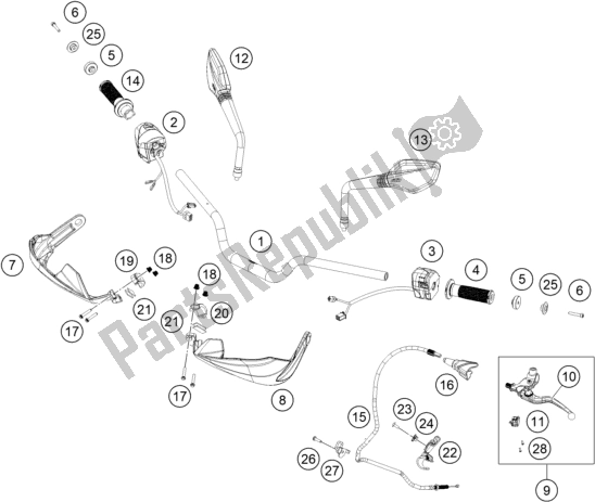 All parts for the Handlebar, Controls of the KTM 390 Adventure,orange EU 2021