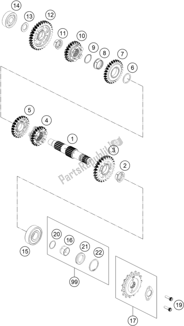 All parts for the Transmission Ii - Countershaft of the KTM 390 Adventure,orange EU 2021