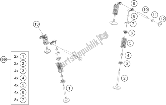 Tutte le parti per il Azionamento Della Valvola del KTM 390 Adventure,orange EU 2021