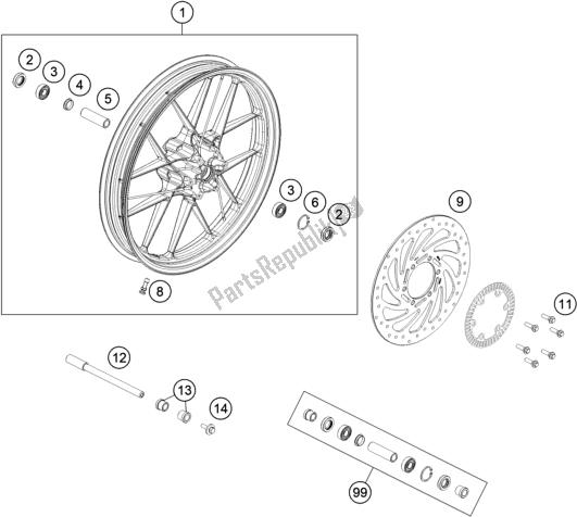 Tutte le parti per il Ruota Anteriore del KTM 390 Adventure,white-B. D. 2020