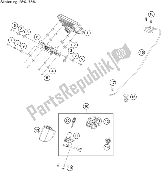 Alle onderdelen voor de Instrumenten / Sluitsysteem van de KTM 390 Adventure,white-B. D. 2020