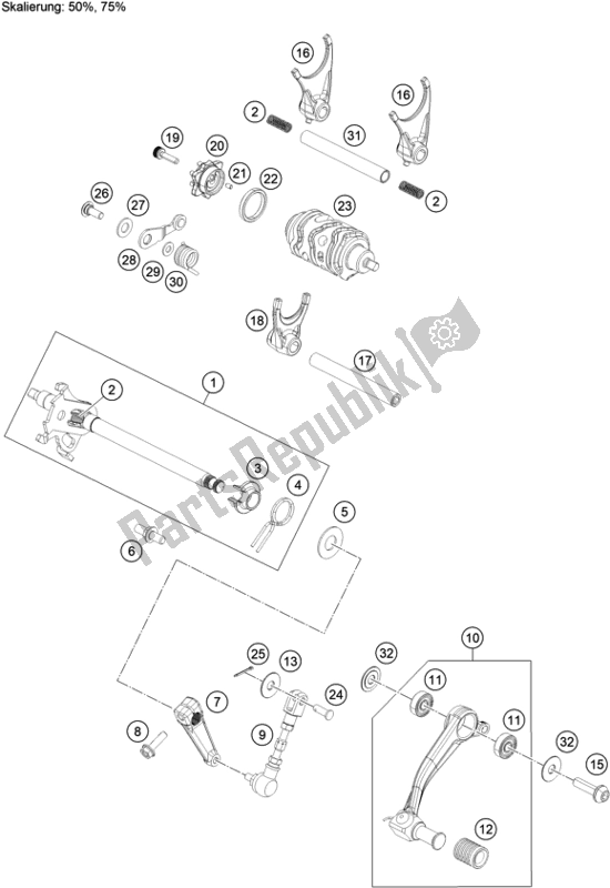 All parts for the Shifting Mechanism of the KTM 390 Adventure,white-B. D. 2020