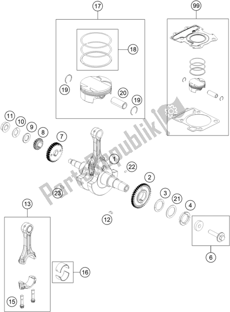 All parts for the Crankshaft, Piston of the KTM 390 Adventure,white-B. D. 2021