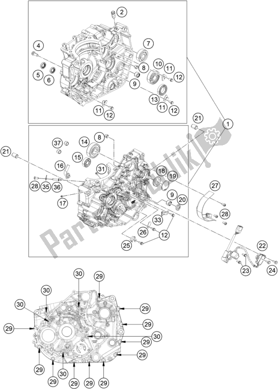 All parts for the Engine Case of the KTM 390 Adventure,white-B. D. 2021