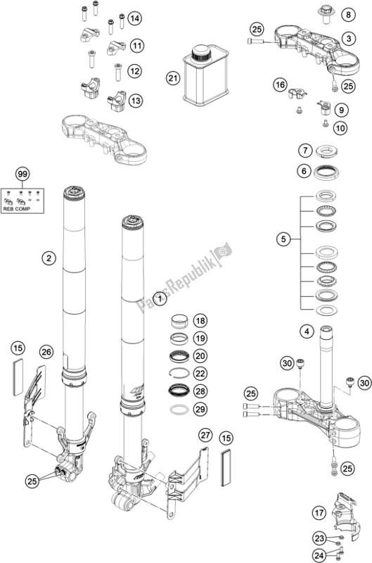 Toutes les pièces pour le Fourche Avant, Triple Serrage du KTM 390 Adventure,white-B. D. 2021