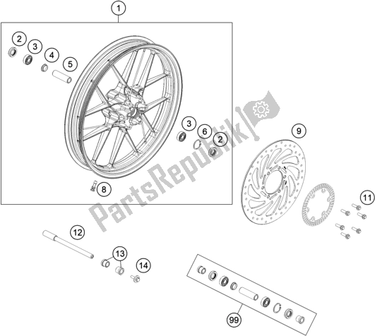 All parts for the Front Wheel of the KTM 390 Adventure,white-B. D. 2021