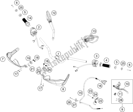 All parts for the Handlebar, Controls of the KTM 390 Adventure,white-B. D. 2021