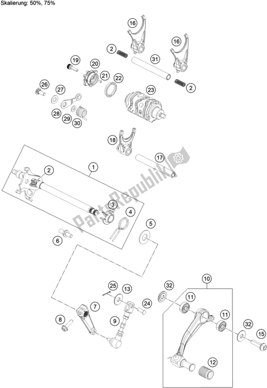 All parts for the Shifting Mechanism of the KTM 390 Adventure,white-B. D. 2021