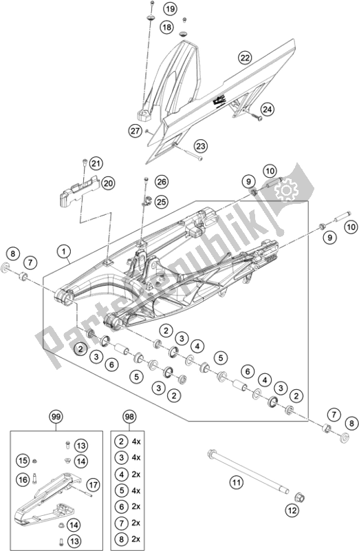 Todas as partes de Braço Oscilante do KTM 390 Adventure,white-B. D. 2021