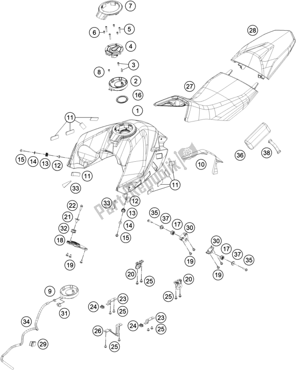 Toutes les pièces pour le Réservoir, Siège du KTM 390 Adventure,white-B. D. 2021