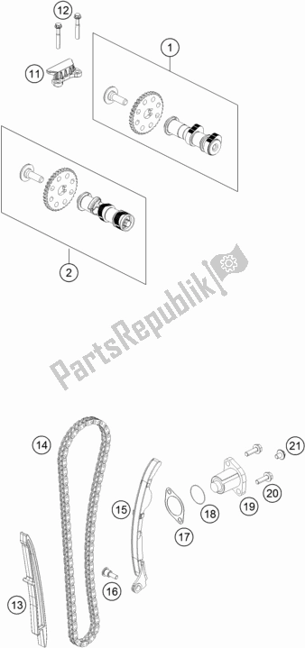 All parts for the Timing Drive of the KTM 390 Adventure,white-B. D. 2021