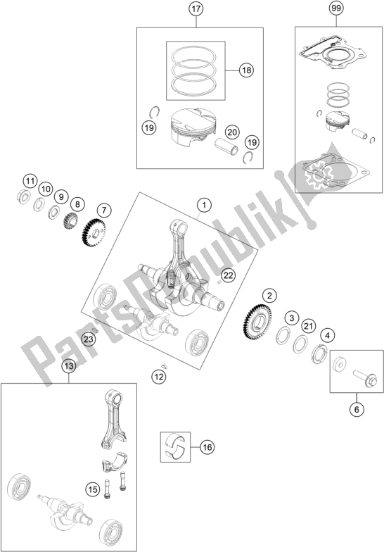 All parts for the Crankshaft, Piston of the KTM 390 Adventure,white-B. D. EU 2020