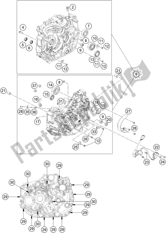 Tutte le parti per il Cassa Del Motore del KTM 390 Adventure,white-B. D. EU 2020