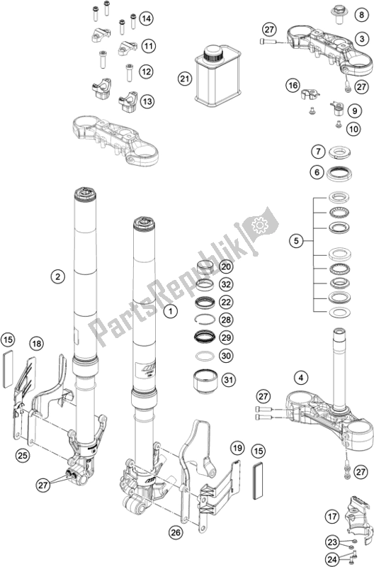 Todas as partes de Garfo Dianteiro, Braçadeira Tripla do KTM 390 Adventure,white-B. D. EU 2020