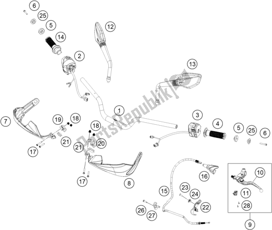 All parts for the Handlebar, Controls of the KTM 390 Adventure,white-B. D. EU 2020