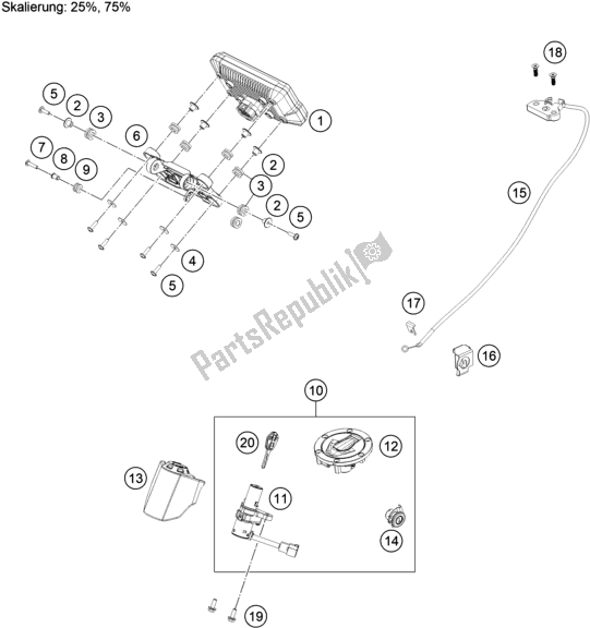 All parts for the Instruments / Lock System of the KTM 390 Adventure,white-B. D. EU 2020