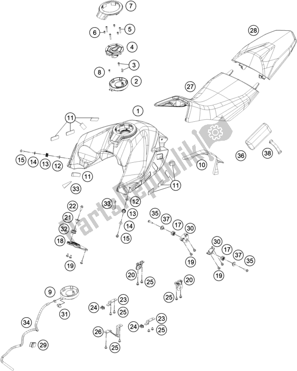 Todas as partes de Tanque, Assento do KTM 390 Adventure,white-B. D. EU 2020