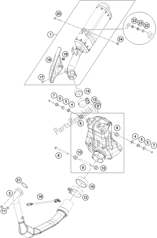 All parts for the Exhaust System of the KTM 390 Adventure,white EU 2021