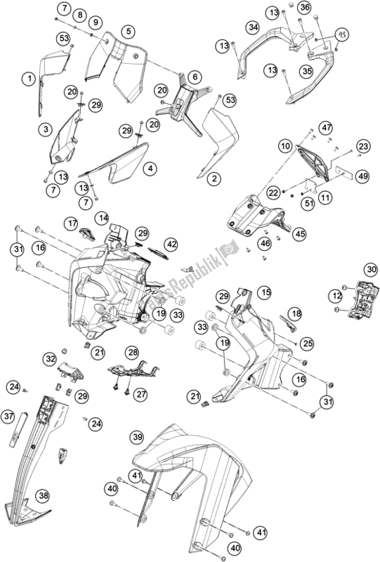Todas las partes para Máscara, Defensas de KTM 390 Adventure,white EU 2021