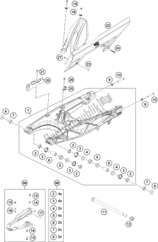 Toutes les pièces pour le Bras Oscillant du KTM 390 Adventure,white EU 2021