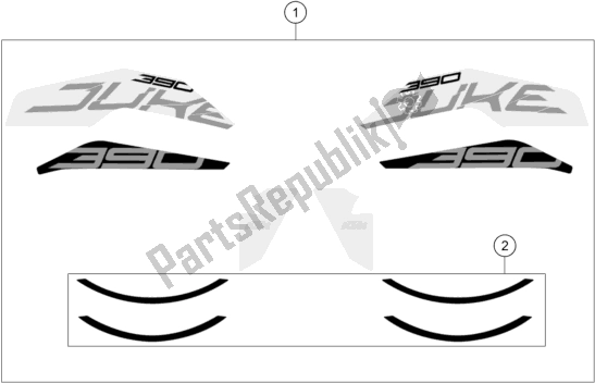 Todas las partes para Etiqueta de KTM 390 Duke,orange-B. D. 2018