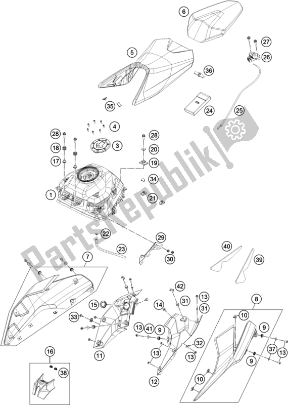 Todas las partes para Tanque, Asiento de KTM 390 Duke,orange-B. D. 2018