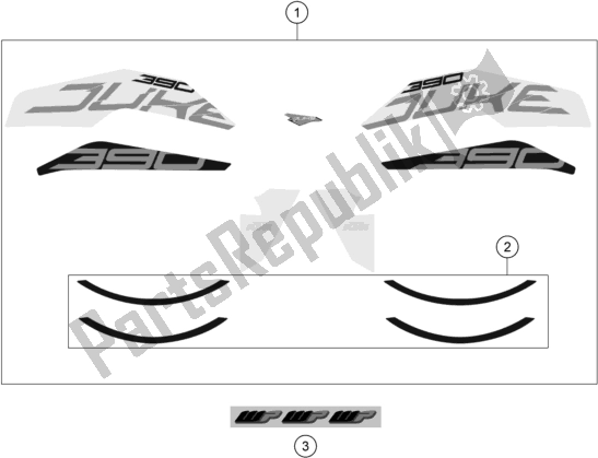 Todas las partes para Etiqueta de KTM 390 Duke,orange,-B. D. 2019