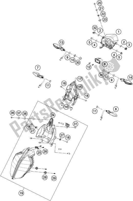 Todas as partes de Sistema De Luz do KTM 390 Duke,orange,-B. D. 2019