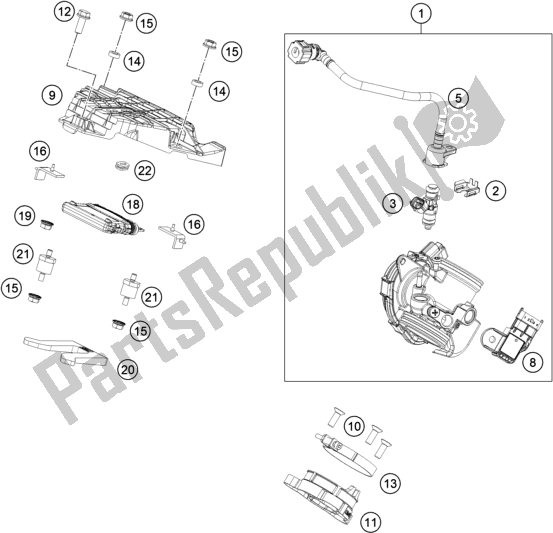 Todas las partes para Cuerpo Del Acelerador de KTM 390 Duke,orange,-B. D. 2019 Todas las partes para Cuerpo Del Acelerador de KTM 390 Duke,orange,-B. D. 2019