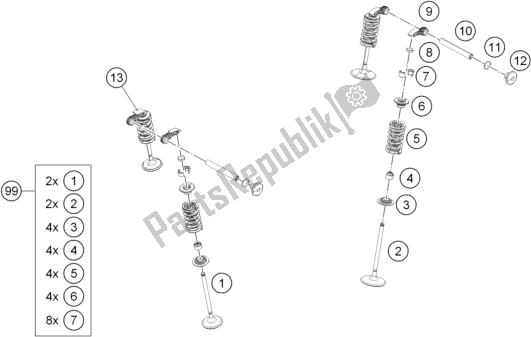 All parts for the Valve Drive of the KTM 390 Duke,orange,-B. D. 2019