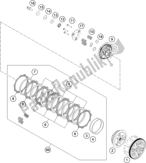 Todas as partes de Embreagem do KTM 390 Duke,orange-B. D. 2020