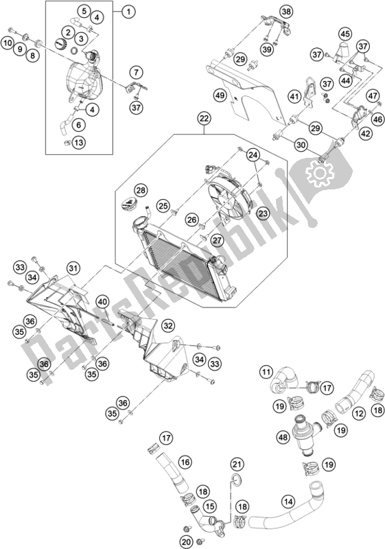 Todas as partes de Sistema De Refrigeração do KTM 390 Duke,orange-B. D. 2020