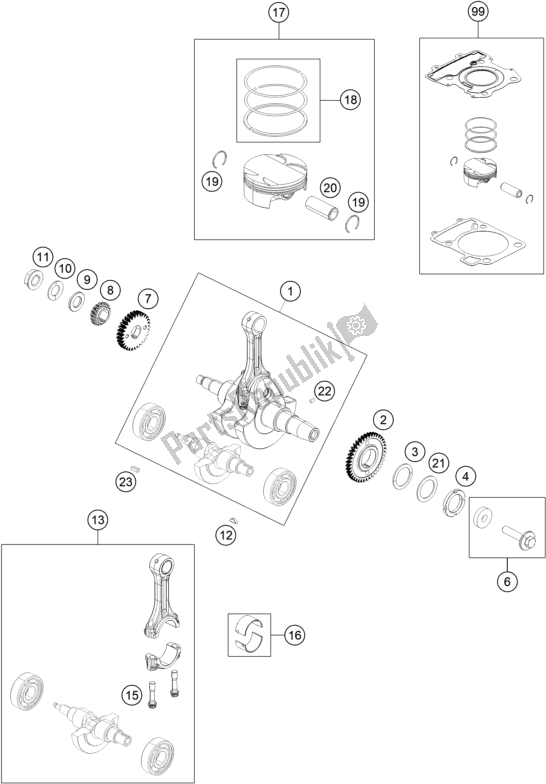 All parts for the Crankshaft, Piston of the KTM 390 Duke,orange-B. D. 2020